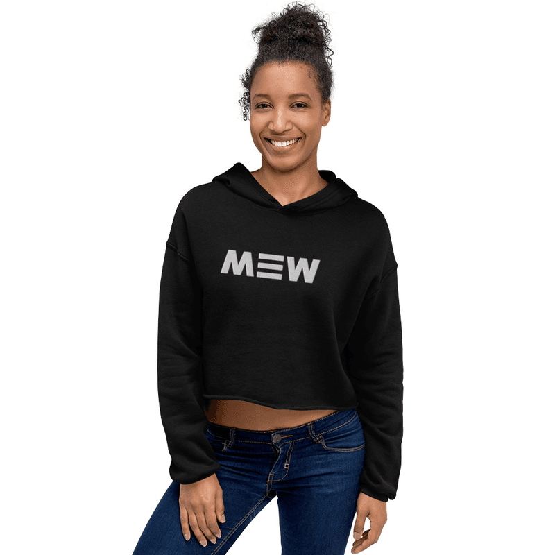 Mew Crop Hoodie White text